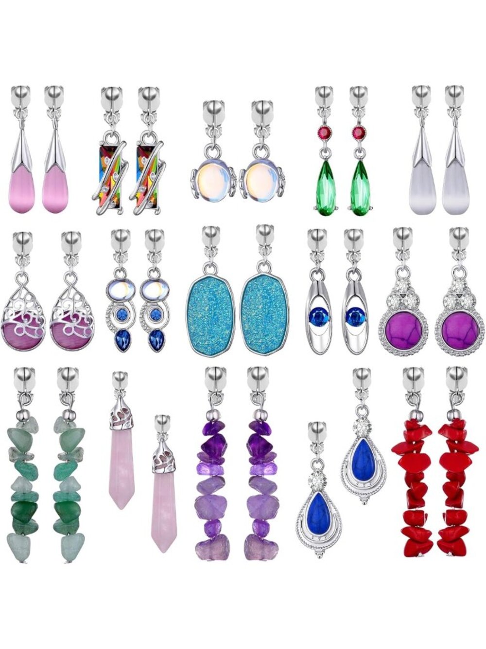 Trendy Silver Tone Clip-On Earrings for Women - 15 Pairs Lightweight Wholesale